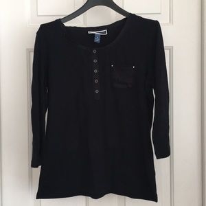Karen Scott Women’s Top M Black 3/4 Sleeves Tee